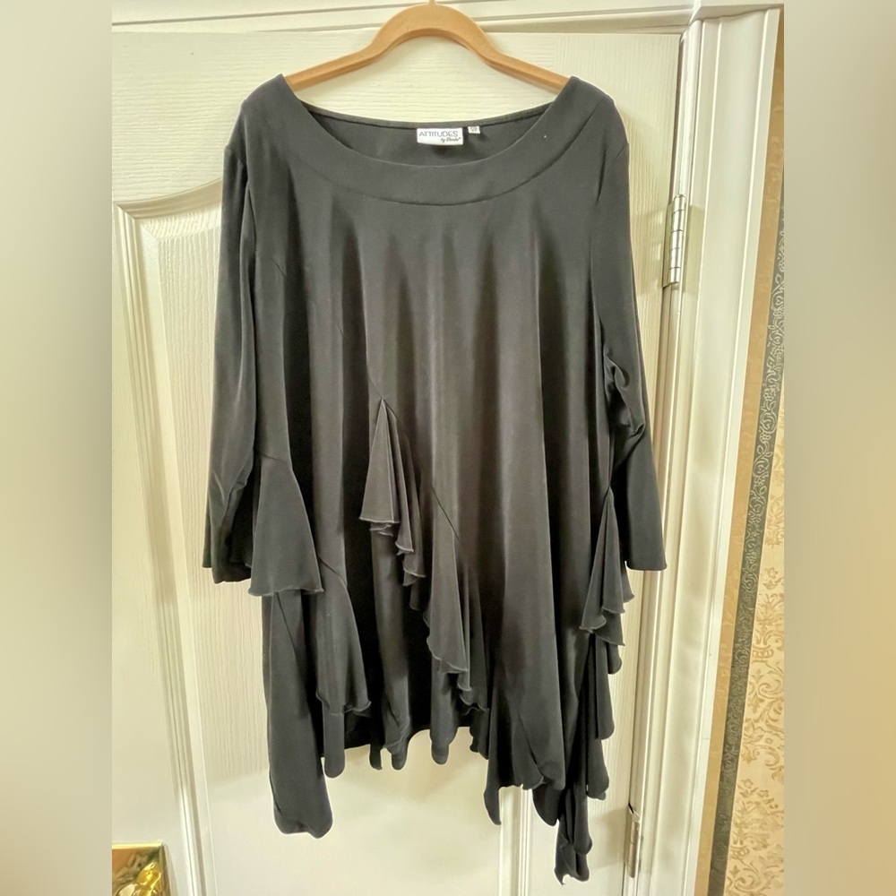 Attitudes by Renee Black Ruffle Tunic 2X